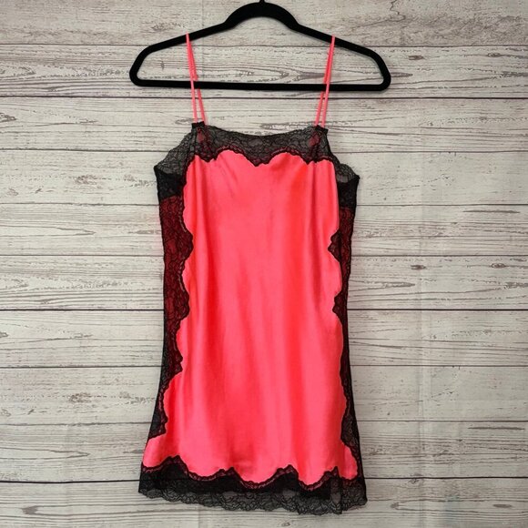 Victoria Secret Hot Pink Black Lace Lingerie Slip S/P - Picture 1 of 6